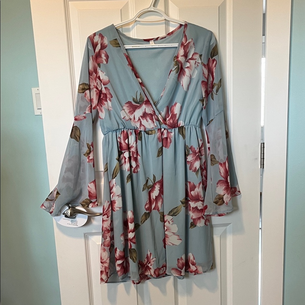 Floral V-Neck, Nursing Friendly, Dress in Blue and Pink